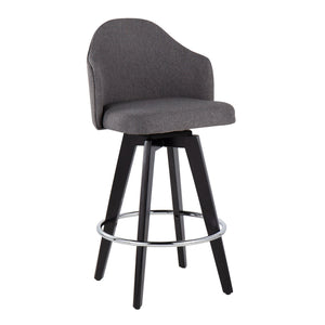 English Elm Ahoy 26" Contemporary Fixed-Height Counter Stools With Grey Fabric Seat & Chrome Footrest - Set Of 2 B202S00161