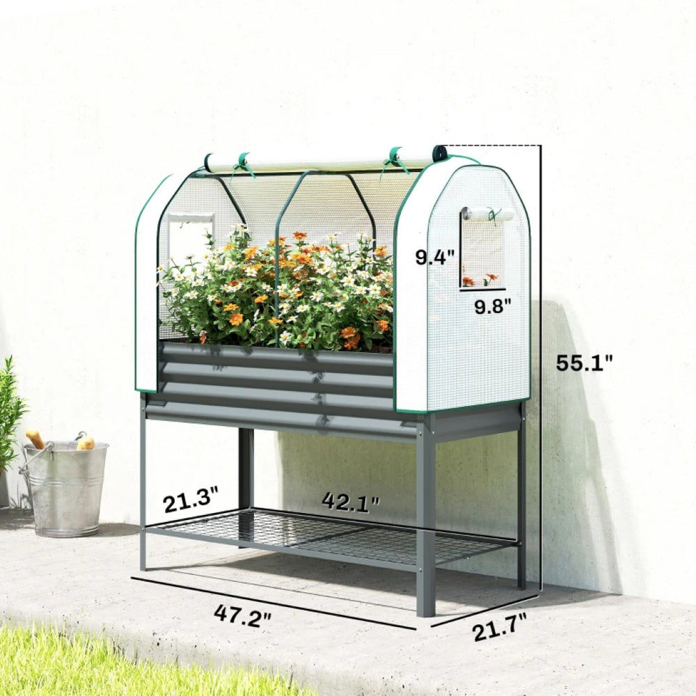English Elm Outdoor Self Watering Raised Planter Box with Trellis Rattan Style Patio Garden Bed T3971P468143