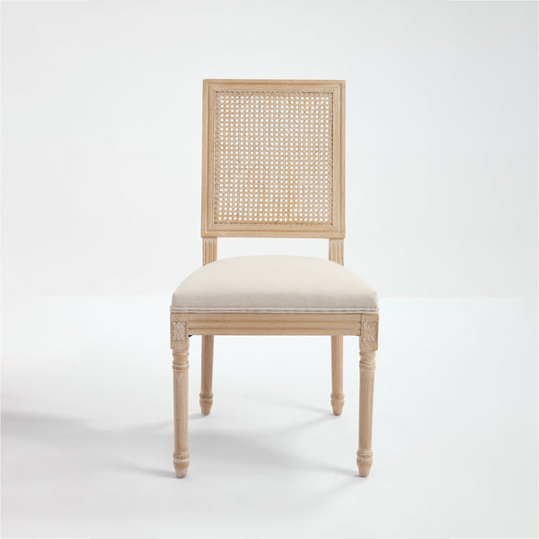 English Elm French Country Dining Chairs Set Of 2, Elegant Upholstered Rattan Back For Dining & Living Spaces W3426P324535