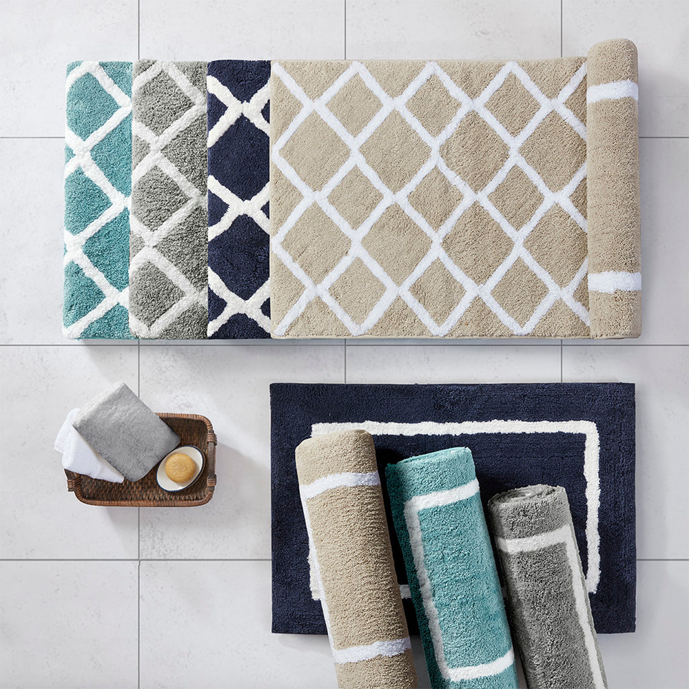 JLA Home Madison Park - Reversible Plush High-Pile Tufted Microfiber Bath Rug with OEKO-TEX Safety, Machine Washable Comfort Navy MP72-5664