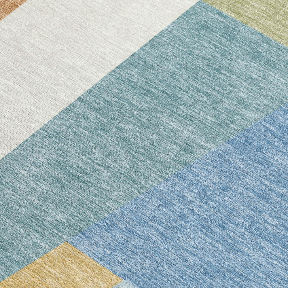 HomeRoots Geometric Polyester Area Rug Washable Indoor Outdoor Stain Resistant Modern Blue Teal Design 5' x 8' 725108