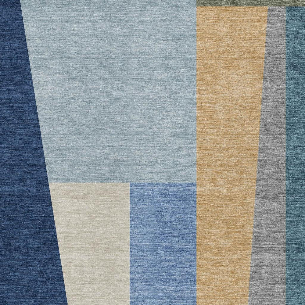 HomeRoots Geometric Polyester Area Rug Machine Washable Navy Indoor Outdoor Low Pile Modern Pattern 9' x 12' 725129
