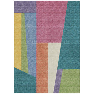 Geometric Polyester Area Rug Washable Teal Blush Tones for Indoor Outdoor Patio Spaces