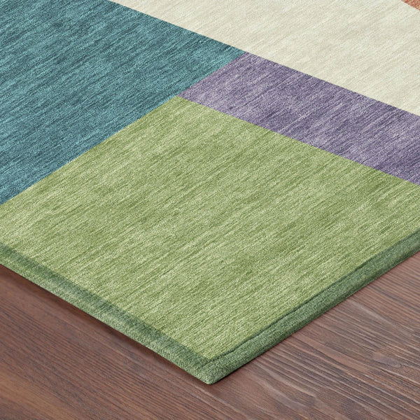 Geometric Polyester Area Rug Washable Teal Blush Tones for Indoor Outdoor Patio Spaces