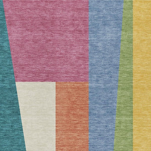 Geometric Polyester Area Rug Washable Teal Blush Tones for Indoor Outdoor Patio Spaces