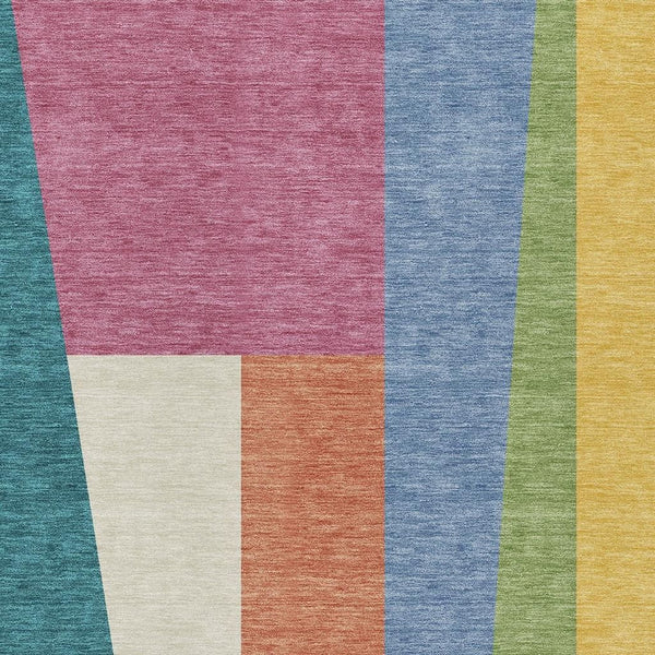 Geometric Polyester Area Rug Washable Teal Blush Tones for Indoor Outdoor Patio Spaces