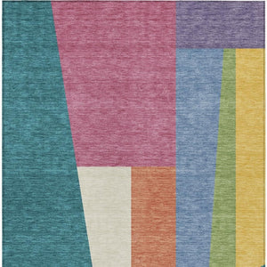 Geometric Polyester Area Rug Washable Teal Blush Tones for Indoor Outdoor Patio Spaces