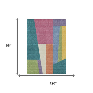 Geometric Polyester Area Rug Washable Teal Blush Tones for Indoor Outdoor Patio Spaces