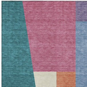 HomeRoots Geometric Polyester Area Rug Washable Teal Blush Tones for Indoor Outdoor Patio Spaces 9' x 12' 725141