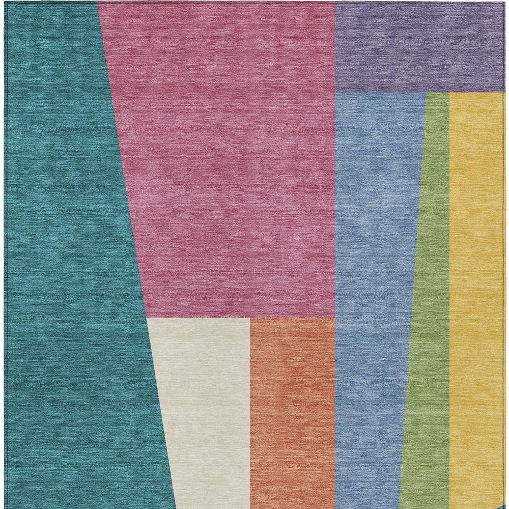 HomeRoots Geometric Polyester Area Rug Washable Teal Blush Tones for Indoor Outdoor Patio Spaces 9' x 12' 725141