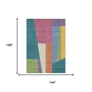 Geometric Polyester Area Rug Washable Teal Blush Tones for Indoor Outdoor Patio Spaces