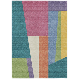 Geometric Polyester Area Rug Washable Teal Blush Tones for Indoor Outdoor Patio Spaces