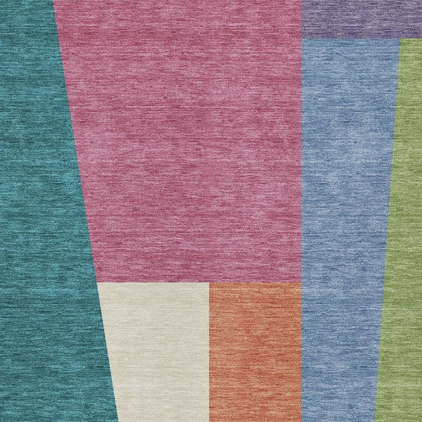 Geometric Polyester Area Rug Washable Teal Blush Tones for Indoor Outdoor Patio Spaces
