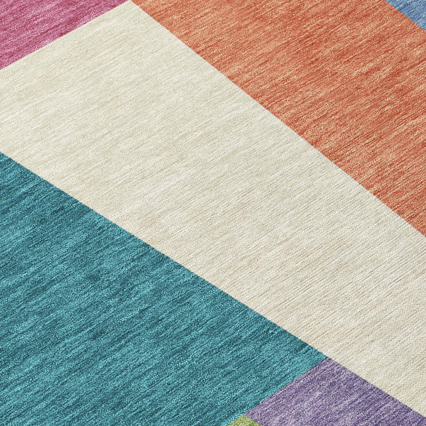 Geometric Polyester Area Rug Washable Teal Blush Tones for Indoor Outdoor Patio Spaces