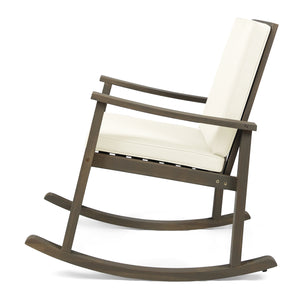 English Elm Christopher Knight Home® - CANDEL Rocking Chair with Acacia Wood Frame and Plush Cushioning — Coastal Comfort, Weather-Resistant Design Cream+Grey 39 L x 28 W x 11.75 H N761P272646M