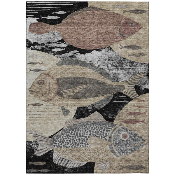 Tropical Fish Polyester Indoor Outdoor Washable Rug Coastal Accent for Patio or Living Room