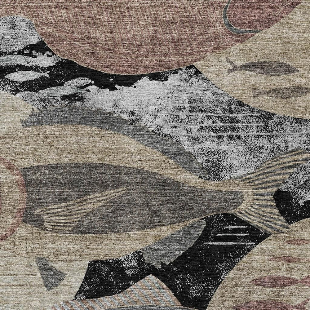 HomeRoots Tropical Fish Polyester Indoor Outdoor Washable Rug Coastal Accent for Patio or Living Room 5' x 8' 725150