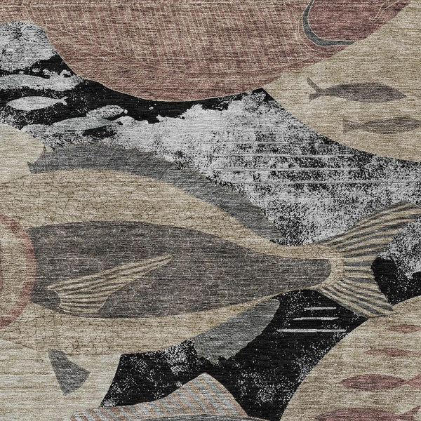 HomeRoots Tropical Fish Polyester Indoor Outdoor Washable Rug Coastal Accent for Patio or Living Room 5' x 8' 725150
