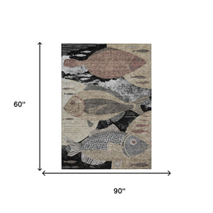 Tropical Fish Polyester Indoor Outdoor Washable Rug Coastal Accent for Patio or Living Room