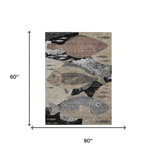 Tropical Fish Polyester Indoor Outdoor Washable Rug Coastal Accent for Patio or Living Room