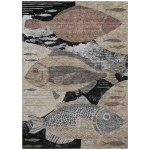 Tropical Fish Polyester Indoor Outdoor Washable Rug Coastal Accent for Patio or Living Room