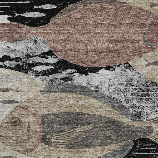 Tropical Fish Polyester Indoor Outdoor Washable Rug Coastal Accent for Patio or Living Room