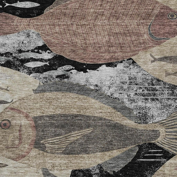 Tropical Fish Polyester Indoor Outdoor Washable Rug Coastal Accent for Patio or Living Room