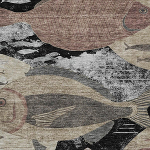 Tropical Fish Polyester Indoor Outdoor Washable Rug Coastal Accent for Patio or Living Room
