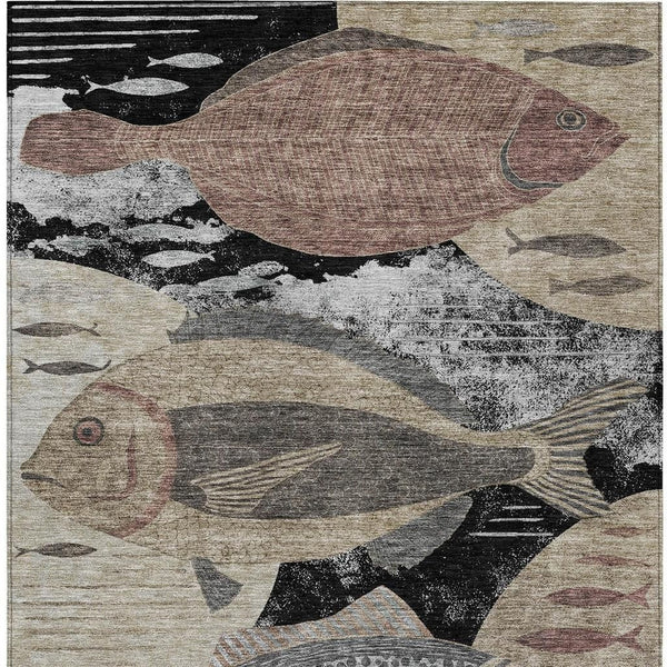 Tropical Fish Polyester Indoor Outdoor Washable Rug Coastal Accent for Patio or Living Room