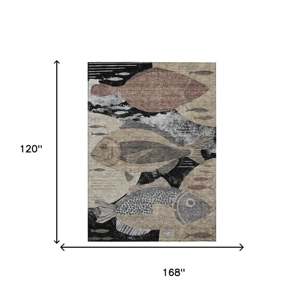 Tropical Fish Polyester Indoor Outdoor Washable Rug Coastal Accent for Patio or Living Room