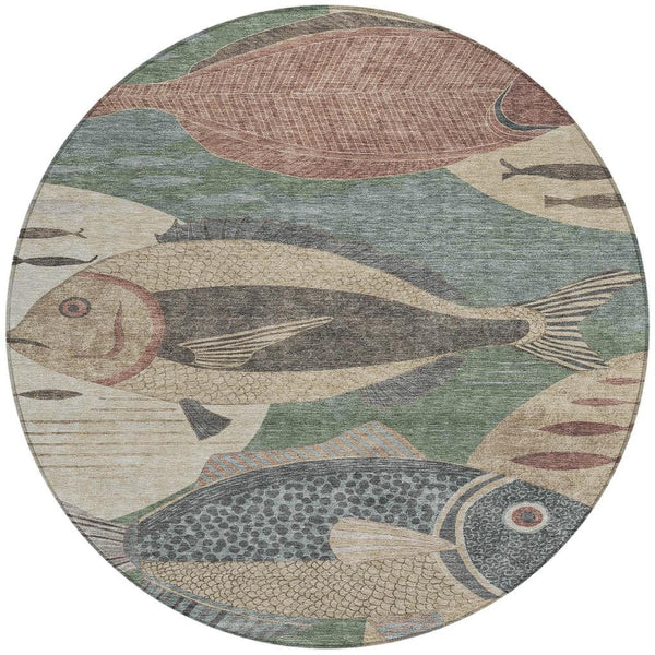 8 Foot Round Tropical Fish Polyester Area Rug Washable Indoor Outdoor Coastal