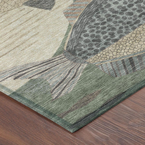 8 Foot Round Tropical Fish Polyester Area Rug Washable Indoor Outdoor Coastal