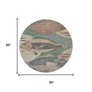 8 Foot Round Tropical Fish Polyester Area Rug Washable Indoor Outdoor Coastal