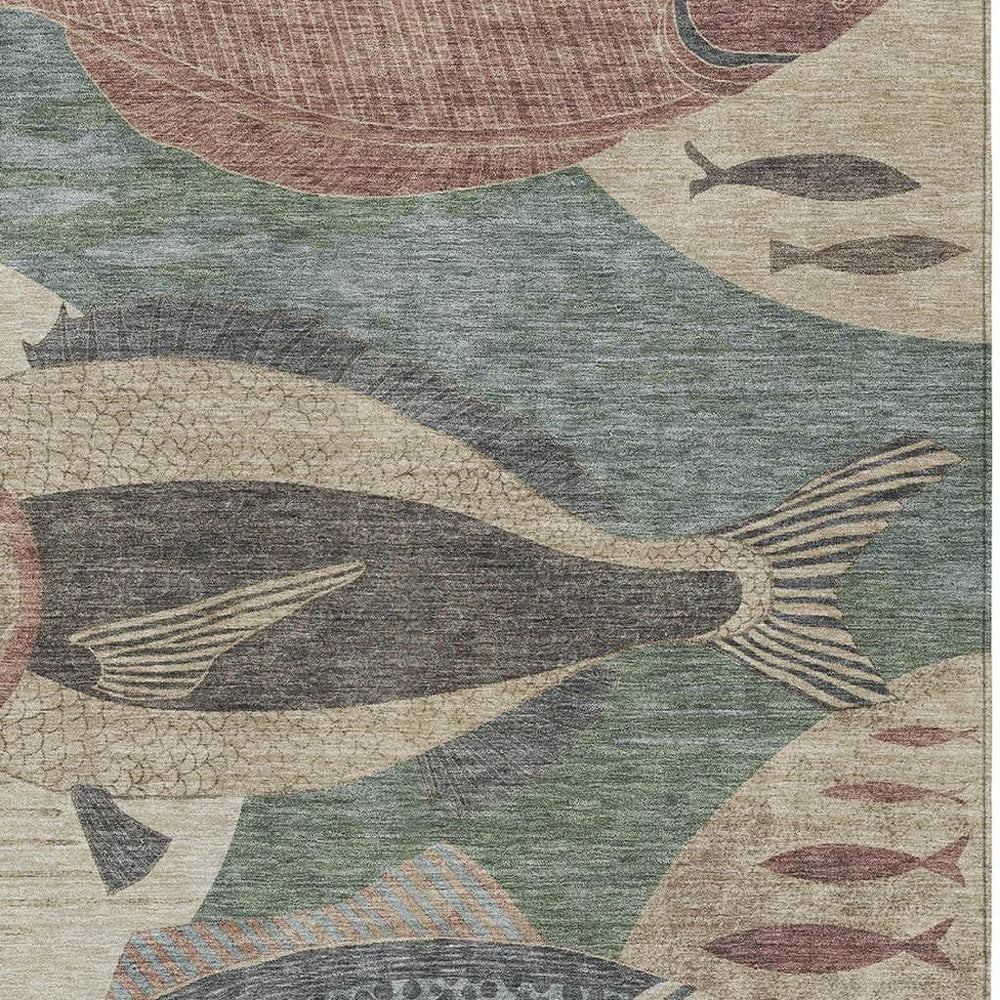 HomeRoots Tropical Fish Washable Polyester Area Rug for Indoor Outdoor Patio Porch or Family Room 8' x 10' 725158