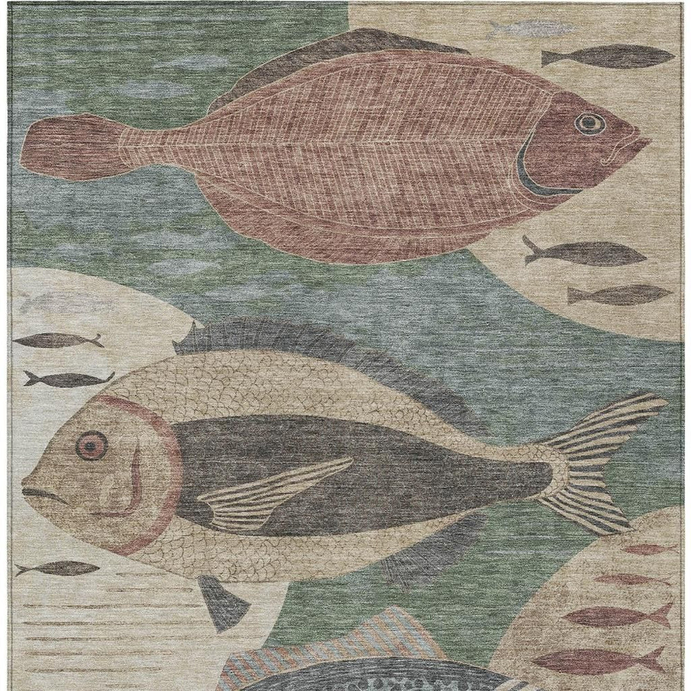 HomeRoots Tropical Fish Washable Polyester Area Rug for Indoor Outdoor Patio Porch or Family Room 8' x 10' 725158