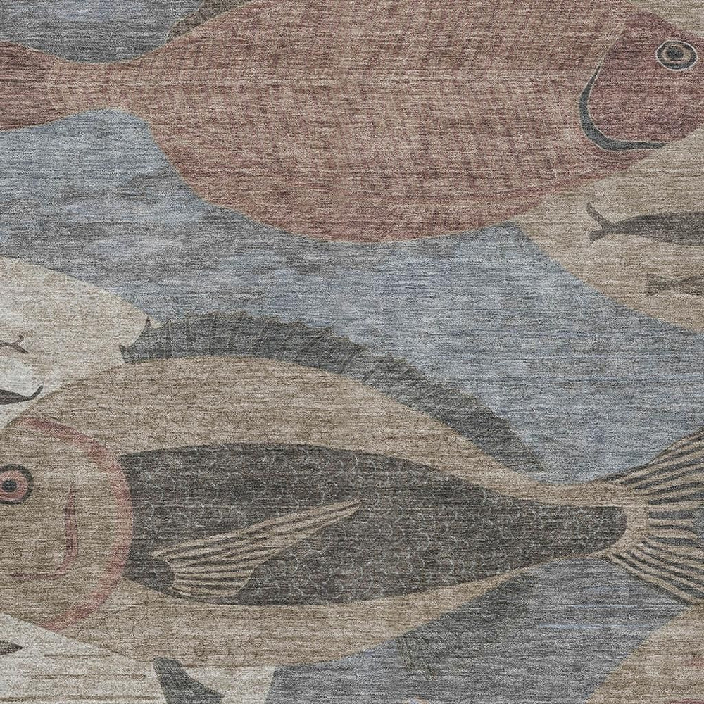 HomeRoots Tropical Fish Polyester Area Rug Washable Indoor Outdoor Coastal Patio Decor All Sizes 5' x 8' 725162