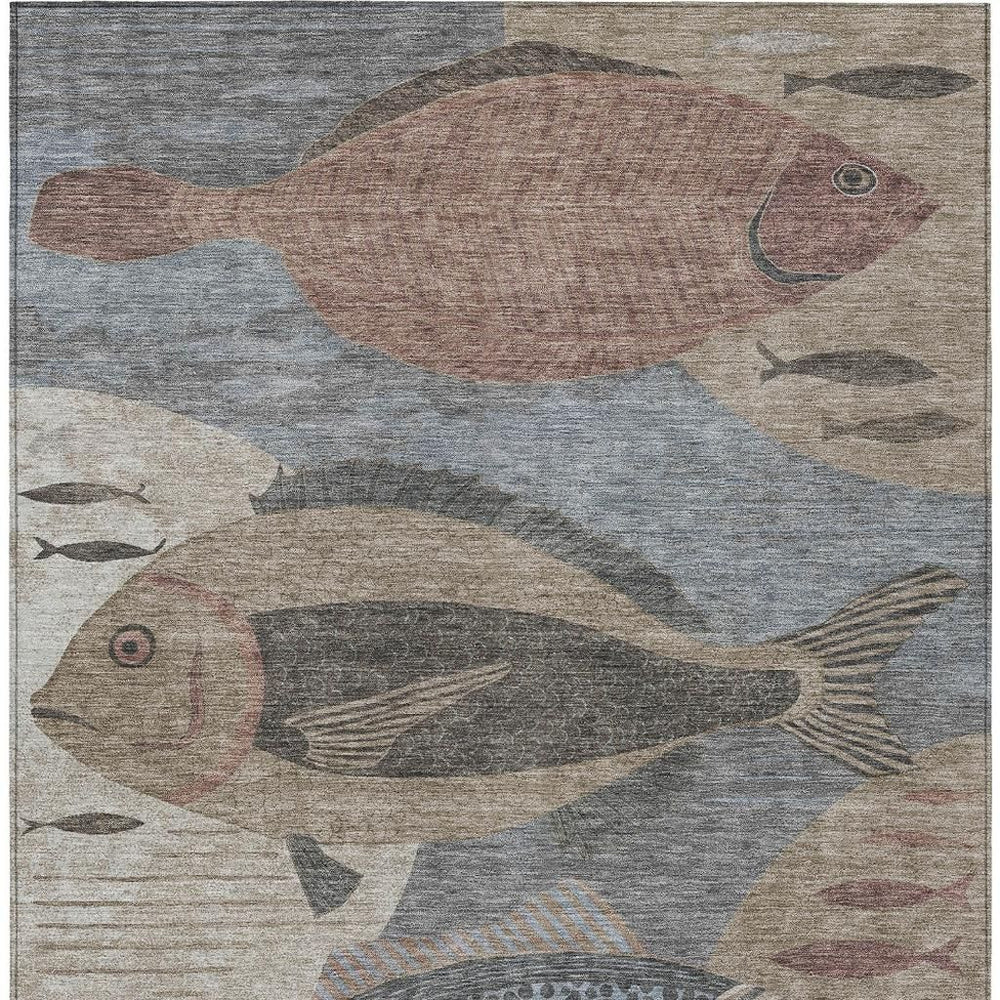 HomeRoots Tropical Fish Polyester Area Rug Washable Indoor Outdoor Coastal Patio Decor All Sizes 5' x 8' 725162
