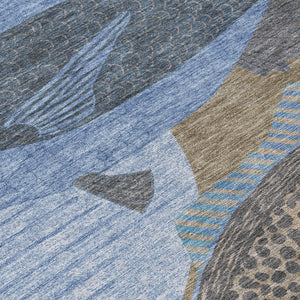 8' Round Tropical Fish Polyester Area Rug Machine Washable Indoor Outdoor Coastal