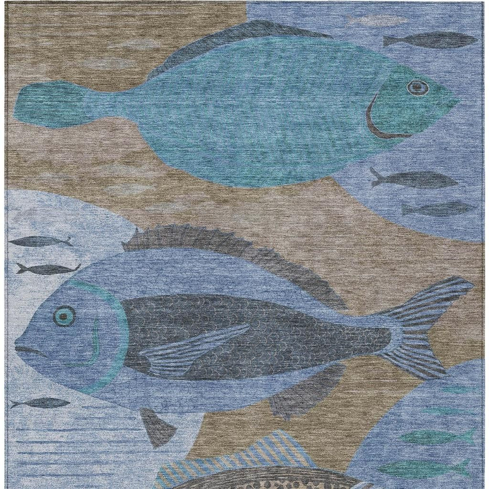 Tropical Fish Polyester Area Rug Washable Indoor Outdoor Coastal Accent for Patio and Home