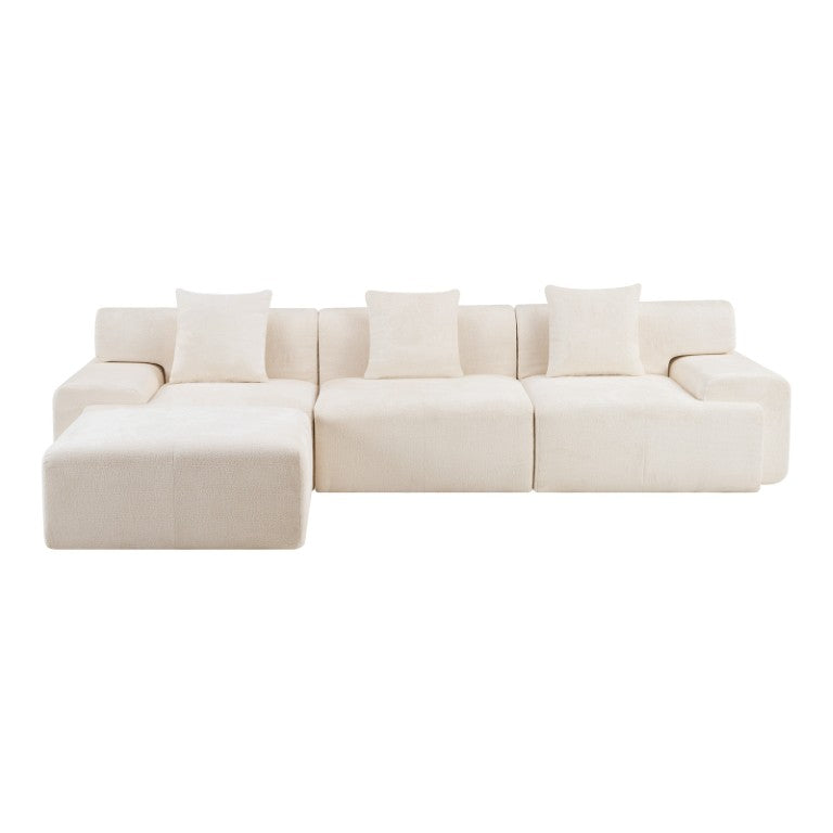 HomeRoots 118 Inch Chenille Modular Sectional Sofa with Ottoman and Accent Pillows for Living Room Beige 725195