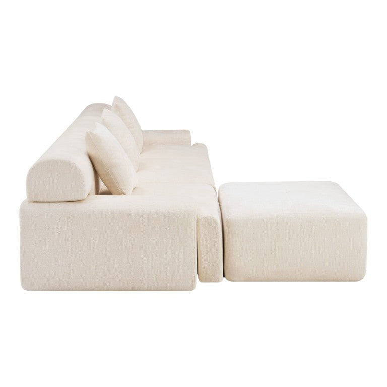 HomeRoots 118 Inch Chenille Modular Sectional Sofa with Ottoman and Accent Pillows for Living Room Beige 725195