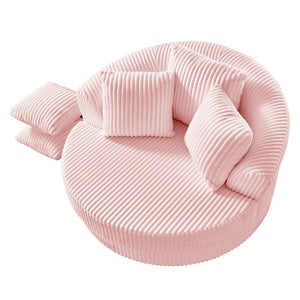 English Elm 360° Swivel Round Corduroy Lounge Chair Oversized Sculptural Seat for Living Room Pink W3705S00040