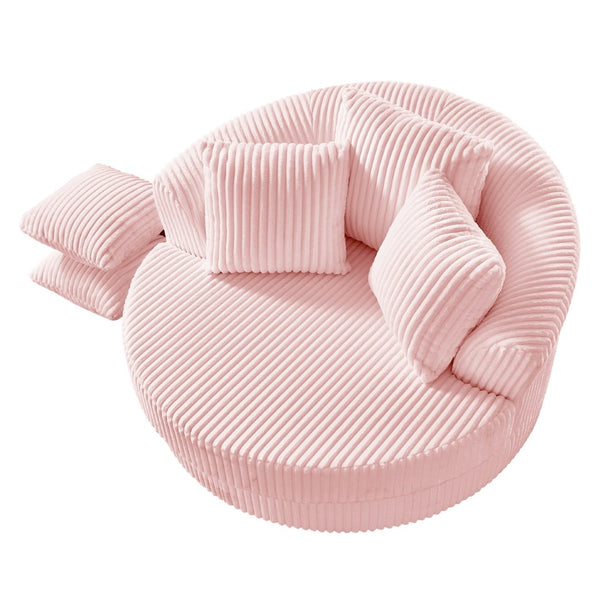 English Elm 360° Swivel Round Corduroy Lounge Chair Oversized Sculptural Seat for Living Room Pink W3705S00040