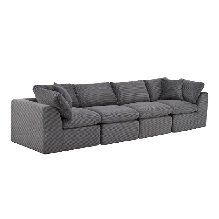 HomeRoots 138 Inch Corduroy Modular Sectional Sofa Set with Included Toss Pillows for Living Rooms 725198