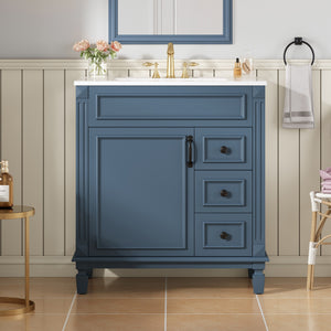 English Elm 30" French-Inspired Bathroom Vanity With Ceramic Sink, Soft-Close Drawers & Elegant Storage Solutions N710P323323C
