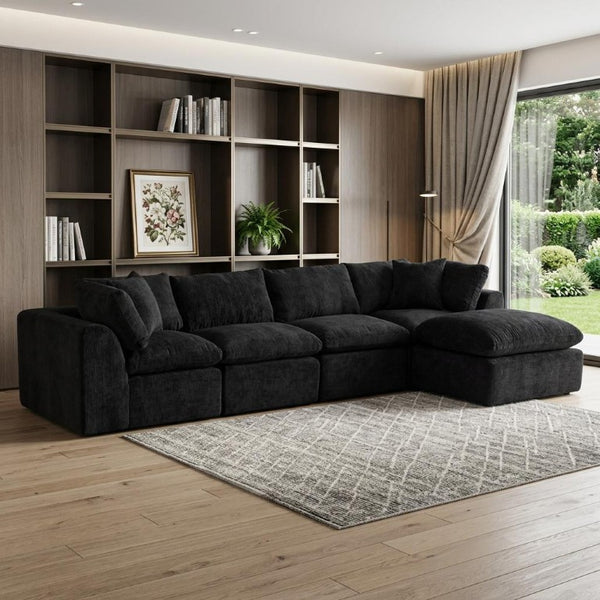 138 Inch Chenille Sectional Sofa with Ottoman Toss Pillows Included Living Room