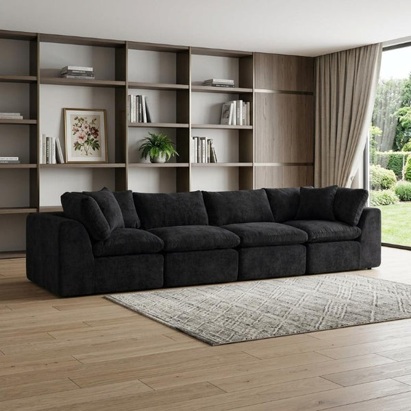 138 Inch Chenille Modular Sectional Sofa with Accent Throw Pillows for Living Room Comfort