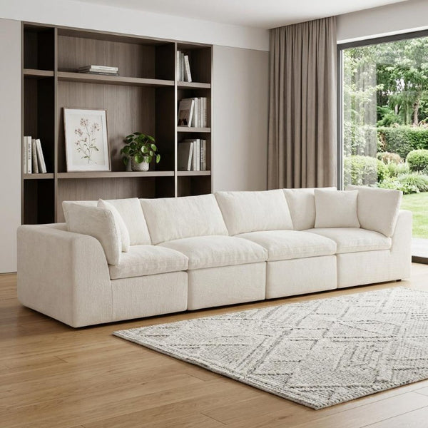 138 Inch Chenille Modular Sectional Sofa with Accent Throw Pillows for Living Room Comfort