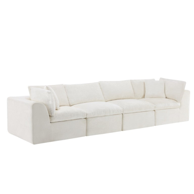 HomeRoots 138 Inch Chenille Modular Sectional Sofa with Accent Throw Pillows for Living Room Comfort Beige 725204