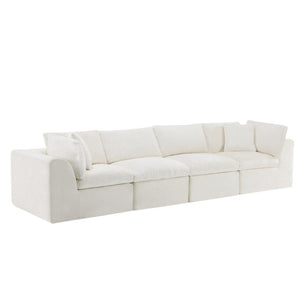 HomeRoots 138 Inch Chenille Modular Sectional Sofa with Accent Throw Pillows for Living Room Comfort Beige 725204